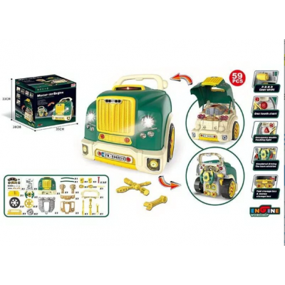 Машина-конструктор D 001-3, 59 деталей, звук, подсветка, коробка передач, детали, инструменты, наклейки