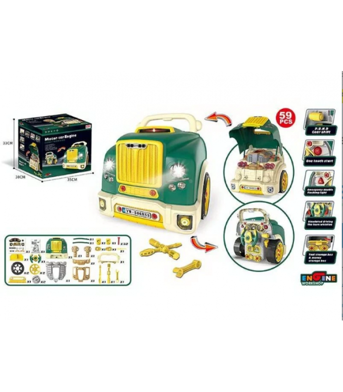 Машина-конструктор D 001-3, 59 деталей, звук, подсветка, коробка передач, детали, инструменты, наклейки