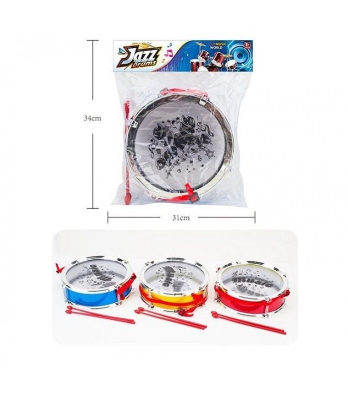 Барабан B 3283-5, 3 вида, ремешок, палочки, в пакете, пакунок малюка