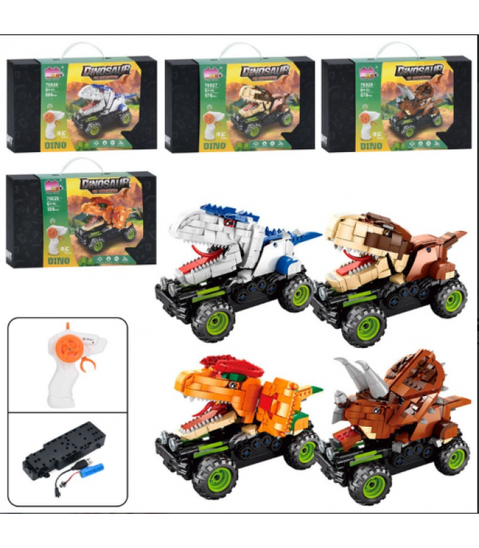 Конструктор 70026-7-8-9D радиокер. 2,4G, машина (корпус динозавр), акум, USB, 4 вида, корр., 36-22-7см