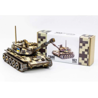 Деревянный конструктор Военный Танк 162 детали 3D конструктор 162-0074 PuzzleOK, пакунок малюка, для детей от 6 лет