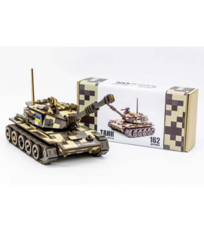 Деревянный конструктор Военный Танк 162 детали 3D конструктор 162-0074 PuzzleOK, пакунок малюка, для детей от 6 лет