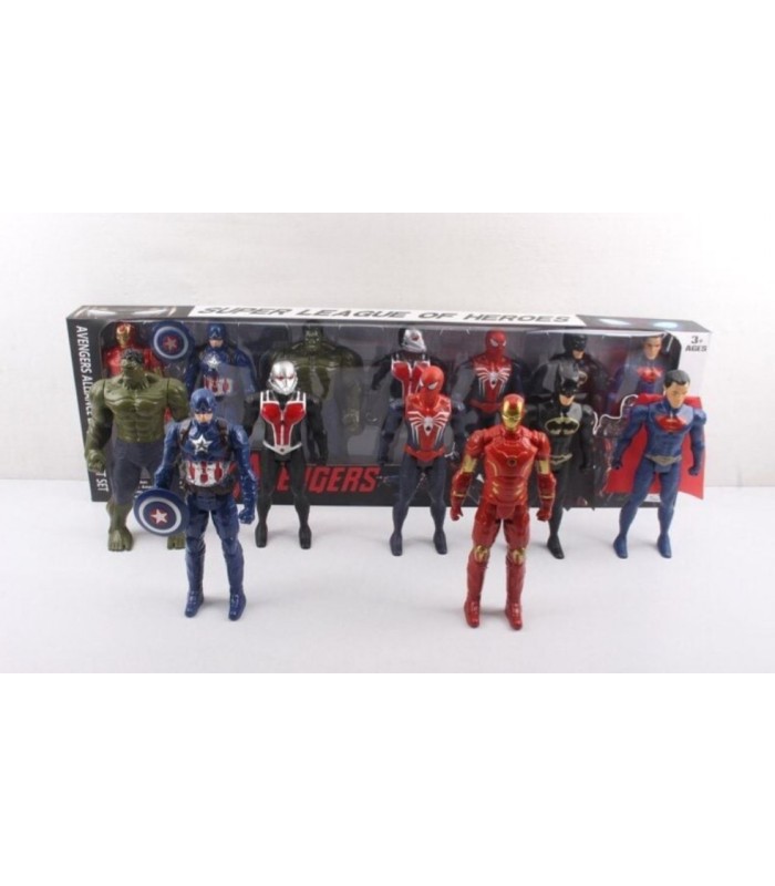 Набор героев 3899-10, 7 фигурок, подсветка на груди, средняя высота 22 см, подвижные конечности и голова, пакунок малюка