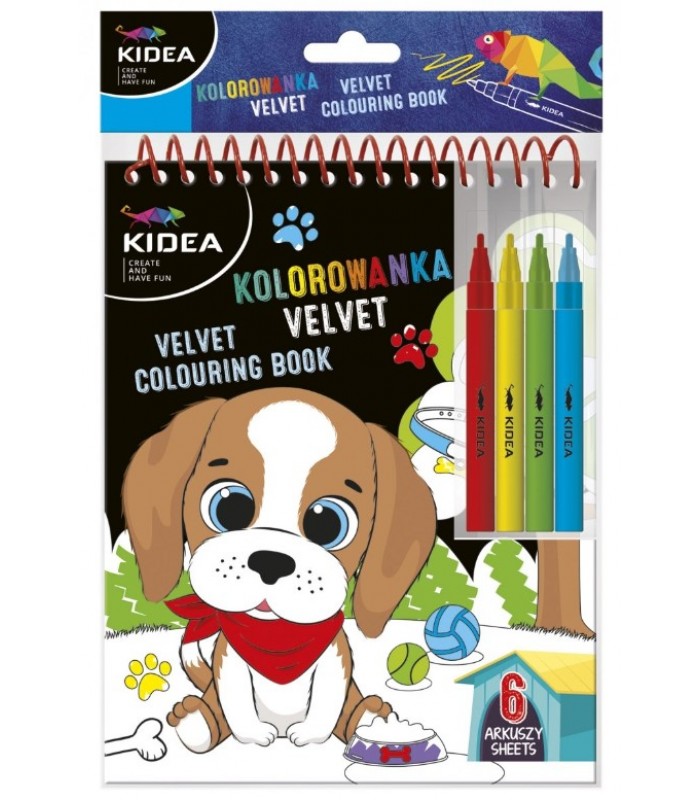 Бархатная книжка-раскраска VELVET A5 + 4 маркера Собака KIDEA (KVBKA)