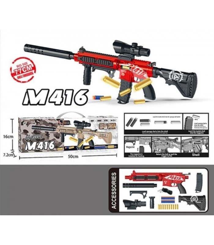 Автомат 323 C, механический принцип работы, 20 мягких патронов, 10 гильз, прицел, пакунок малюка