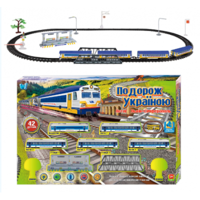 Железная дорога 11500 "WToys", укр.язык, 42 детали, звуки, песня, озвученные реплики, локомотив, 4 вагона, пакунок малюка