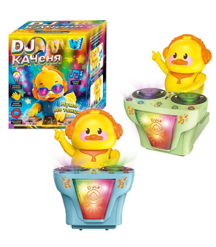 Утенок-диджей 51161 "WToys", 2 цвета,  УКРАИНСКИМ ЯЗЫКОМ, песни, подсветка, движения, танцует, ездит, пакунок малюка
