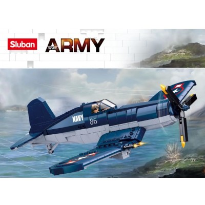 Конструктор SLUBAN M38-B1109 Палубный истребитель Chance Vought F4U Corsair, 550 деталей, 1 фигурка