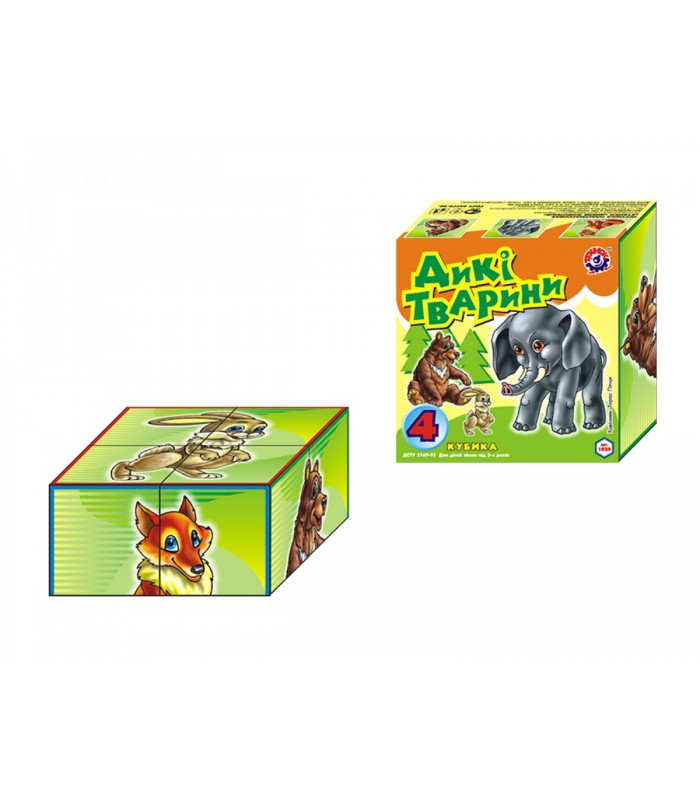 Кубики "Дикие животные", детские, Технок 1820 для детей от 3 лет