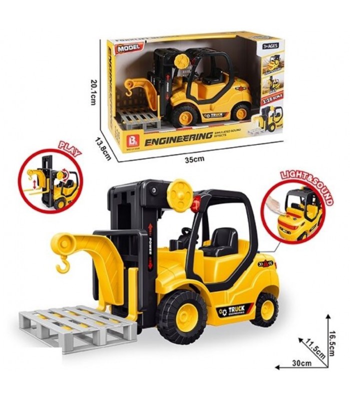 Спецтехника 58027 "Вилочный погрузчик", звук, подсветка, инерция, подвижные элементы, масштаб 1:16, в коробке, пакунок малюка