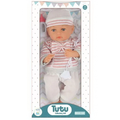 Пупс 6213  резиновый, высота 35 см, пустышка, бутылочка, пакунок малюка