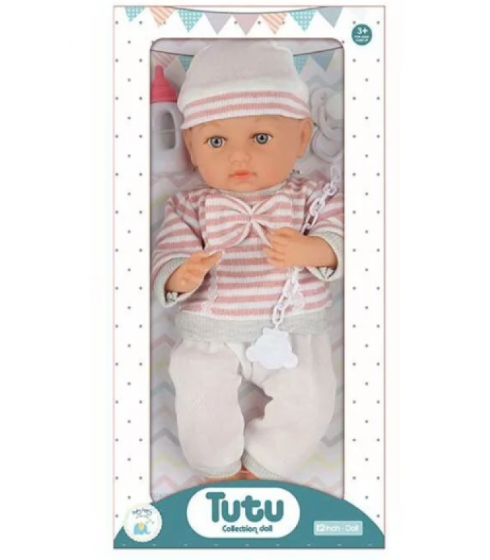 Пупс 6213  резиновый, высота 35 см, пустышка, бутылочка, пакунок малюка