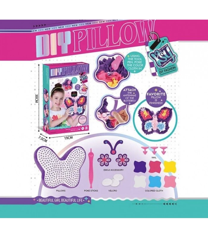Набор для творчества "Укрась подушку" KSY 975, фигурная основа, стилус, лоскутки ткани, декоративные детали, липучки, пакунок малюка