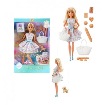 Кукла 616590 30см, шарнирная, сумка, продукты, собака, корр., 21-33-5см, пакунок малюка