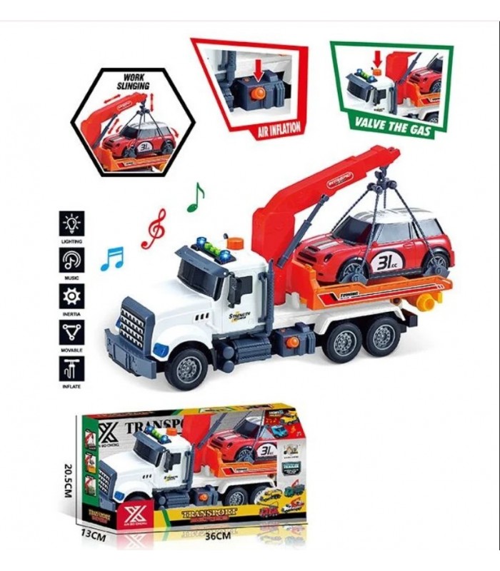 Спецтехника 688-3 B “Грузовик с подъемником”, длина 35 см, подсветка, звуковые эффекты, инерция, резиновые колеса, выдвижная стрела,