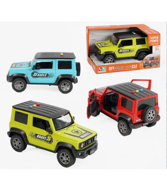Джип 8060-1, 3 цвета, инерционный механизм, подсветка, звуки, резиновые шины, пакунок малюка