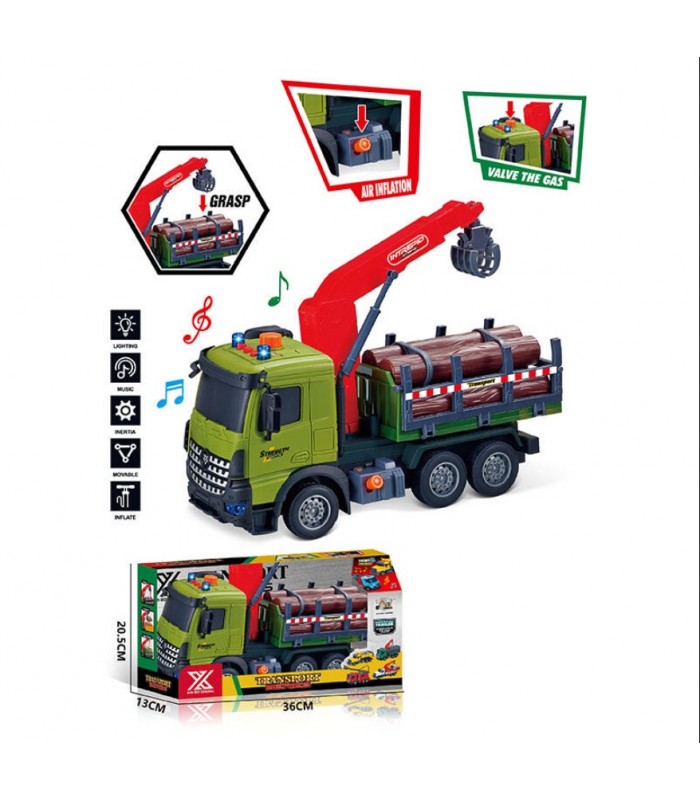 Спецтехника 688-10 B “Грузовик с манипулятором”, длина 28 см, подсветка, звуковые эффекты, инерция, резиновые колеса, выдвижная стрела,