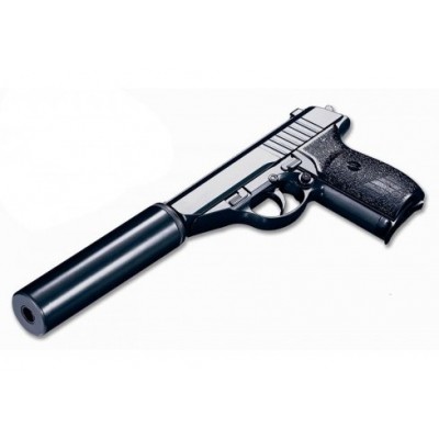 G3A Cтрайкбольный пистолет копия Walther PPS с глушителем металл черный, пакунок малюка