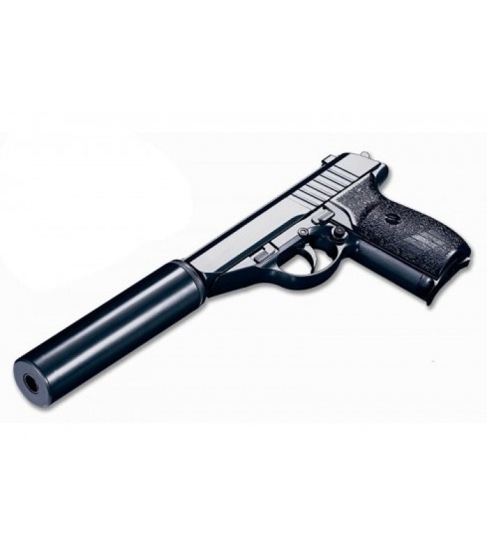 G3A Cтрайкбольный пистолет копия Walther PPS с глушителем металл черный, пакунок малюка