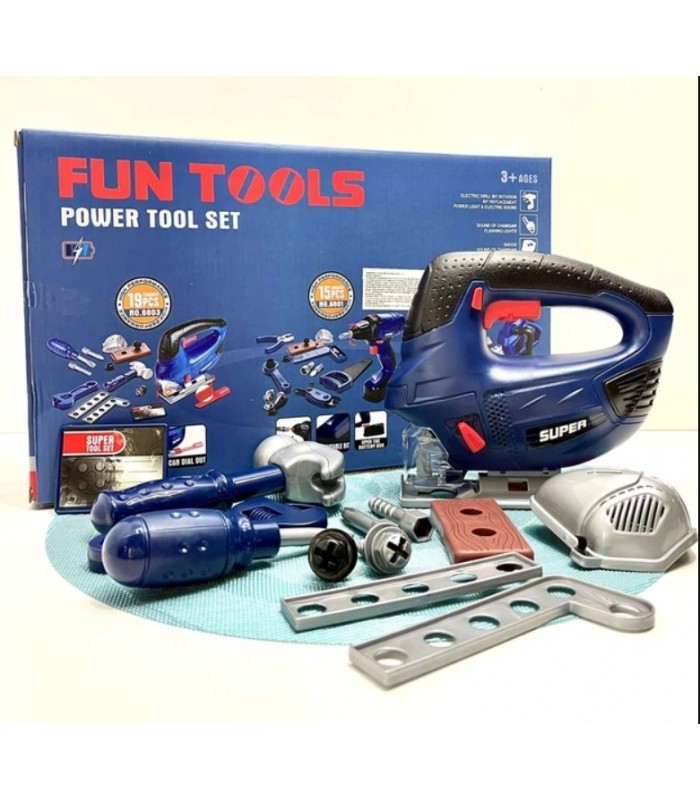 Набор инструментов электролобзик и 19 предметов Синий Вид 2 (6801-2-3), пакунок малюка