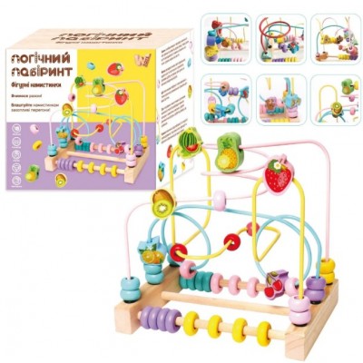 Пальчиковый лабиринт 14026, "WToys", 2 вида, деревянный, 2 счета, цветные бусинки, "фруктовые" фигурки, пакунок малюка