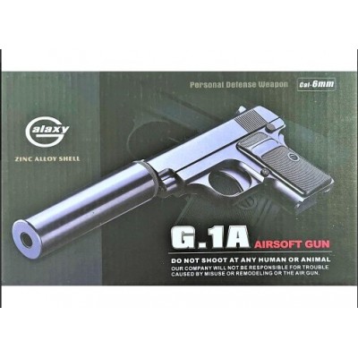 G1A Страйкбольный пистолет COLT25 с глушителем металл черный, пакунок малюка