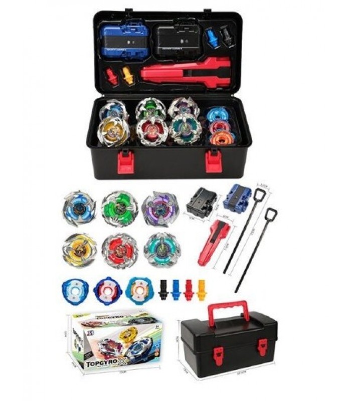 Набор бейблейдов BB 314 A-1, 2 запускателя, 6 волчок с металлическими накладками, чемодан