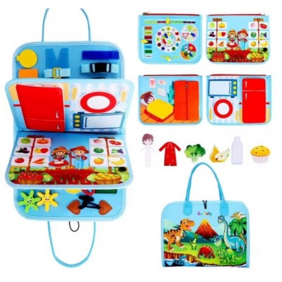 Логическая папка C 73102, фетровая, элементы на липучках, застежки, часы, дни недели, продукты, овощи, фрукты, пакунок малюка