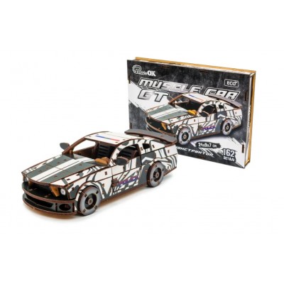 Деревянный 3D конструктор Muscle car GT (белая) Puz-00639, пакунок малюка