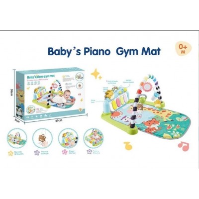 Коврик 7725 D пианино, звуки, мелодии, ноты, подсветка, 5 подвесок, погремушки, зеркальце