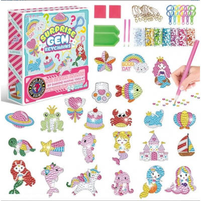 Алмазная мозаика 21007 K/О адвент-календарь, 24 брелока, 24 крепления, 2 подноса, 2 стилуса, пакунок малюка