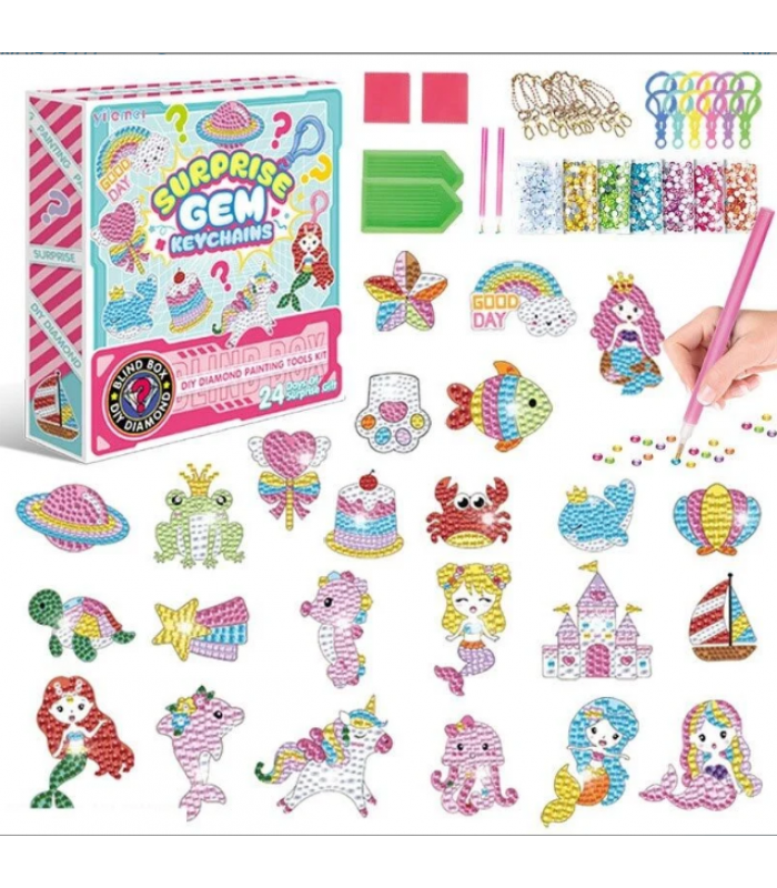 Алмазная мозаика 21007 K/О адвент-календарь, 24 брелока, 24 крепления, 2 подноса, 2 стилуса, пакунок малюка