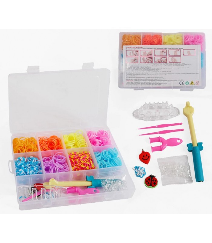 Набор резиночек для плетения D 121, 8 цветов, станок, пластиковая фурнитура, рогатка, крючки, подвески, инструкция, пакунок малюка