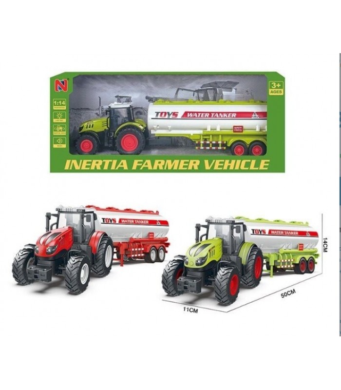 Трактор 99-55 A, 2 цвета, масштаб: 1:14, цистерна, инерция, подсветка, звук, резиновые колеса, пакунок малюка