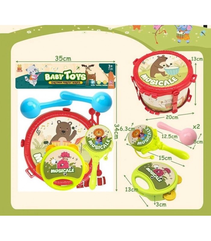 Музыкальные инструменты 668, барабан, барабанные палочки, маракасы, бубен, барабан - колотушка, пакунок малюка