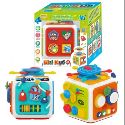 Бизи куб 48658, "WToys",скороговорки, загадки, сказки, песни, барабаны, подсветка, спинер, сортер, пакунок малюка