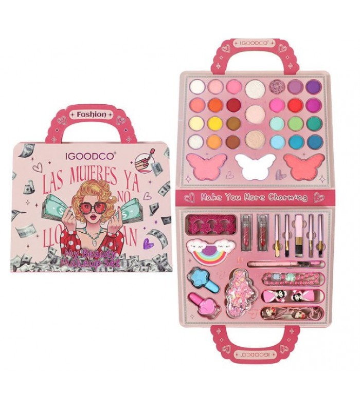 Косметика LK 28589, тени, румяна, хайлайтер, карандаш, помада, аппликаторы, кисточки, лак для ногтей, пилочка, аксессуары, пакунок малюка