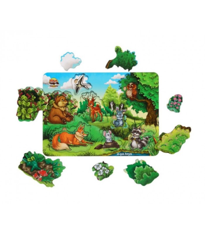 Деревянный сортер-пазл "А где звери?" Ubumblebees (ПСФ002) PSF002 серия "лес", пакунок малюка