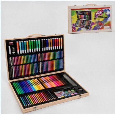 Набор для рисования в деревянном чемоданчике, 220 предметов, С49394, для детей от 3 лет, Пакунок малюка