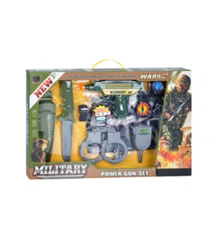 Набор с оружием JC007A-13A 10 предметов, звук, свет, на батарейке, в коробке 46-29-5см, пакунок малюка