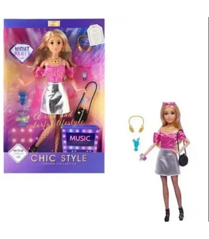 Кукла 616592  30см, шарнирная, сумка, наушники, аксессуары, в кор-ке, 21-33-5см