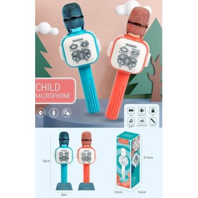 Микрофон 100 К-К (36/2) 2 цвета, подсветка, мелодии, караоке, колонка, Bluetooth, песни, истории, названия животных на английском языке