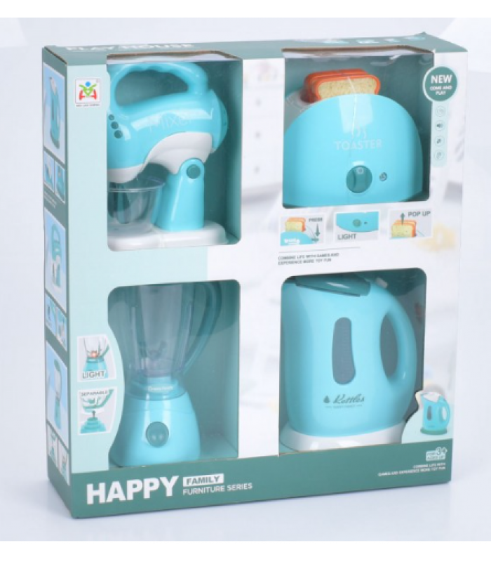Набор бытовой техники LS8488Q чайник, миксер, блендер, тостер, муз., свет, бат., кор., 34,5-38,5-10см, пакунок малюка