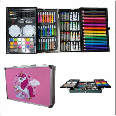 Набор для детского творчества 49398, ЕДИНОРОГ 145 предметов в алюминиевом чемодане Розовый, пакунок малюка