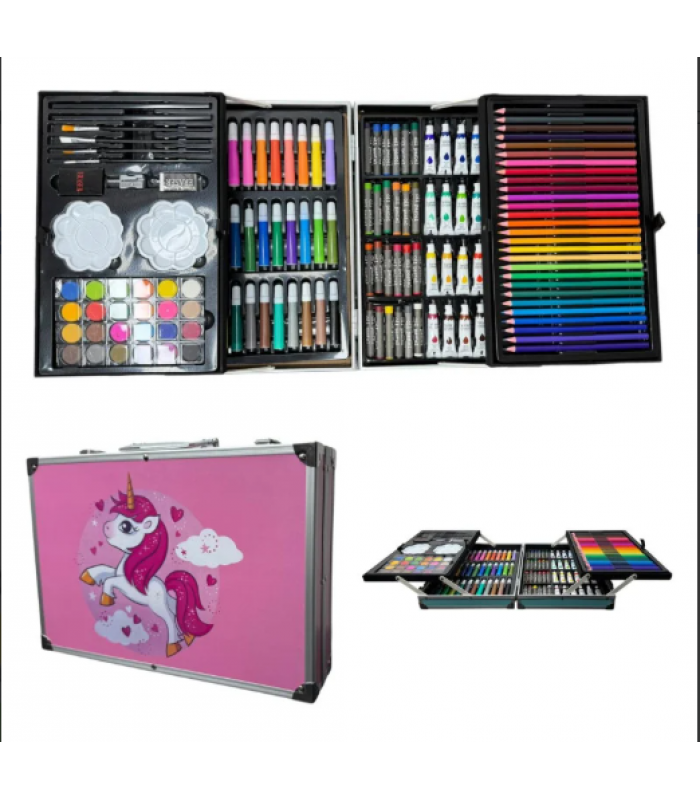 Набор для детского творчества 49398, ЕДИНОРОГ 145 предметов в алюминиевом чемодане Розовый, пакунок малюка