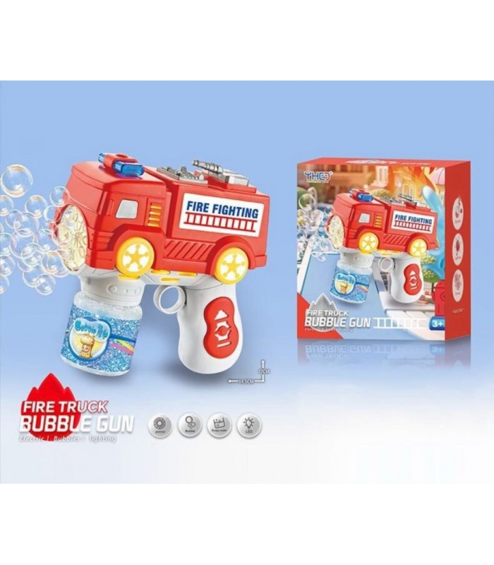 Пистолет с мыльными пузырями 333-32, Пожарная машина, автоматический принцип, мыльный раствор, на батарейках, подсветка, пакунок малюка