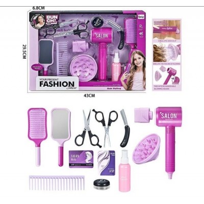 Набор парикмахера QY 005, функциональный фен, зеркальце, расческа, щетка для волос, баночка для спрея, ножницы, пакунок малюка
