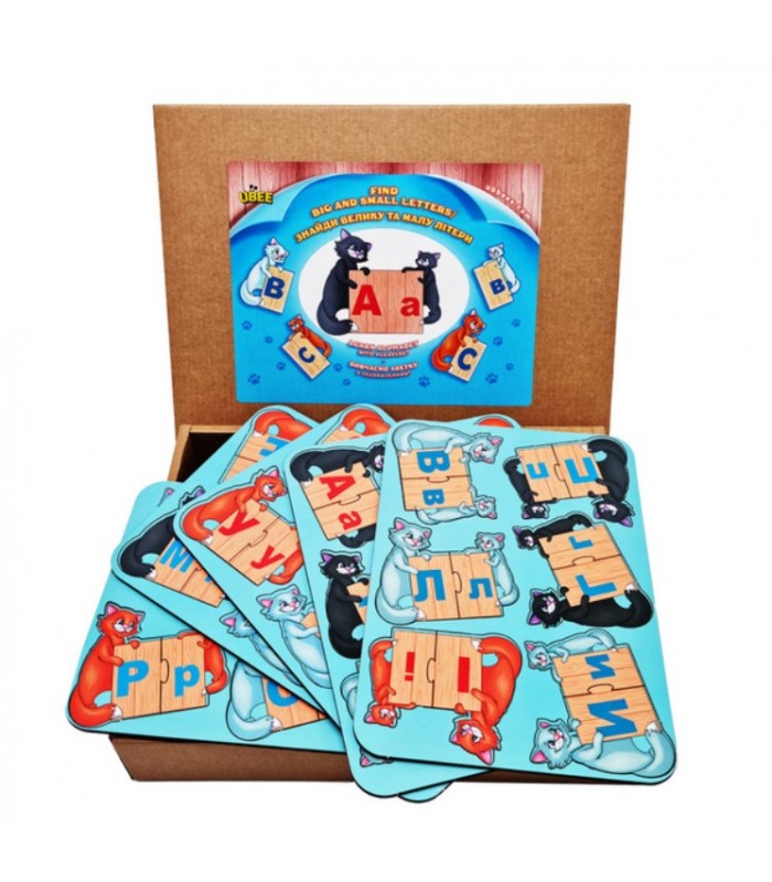 Развивающая игра "Котики с буквами" (ПСД247) PSD247 найди прописную и строчную буквы, пакунок малюка