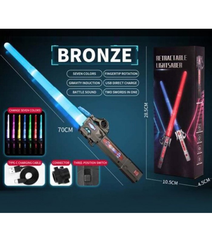 Меч C 575-23 A Bronze , 70 см, подсветка, звуки, USB type-C кабель, изменение цвета, беззвучный режим, пакунок малюка