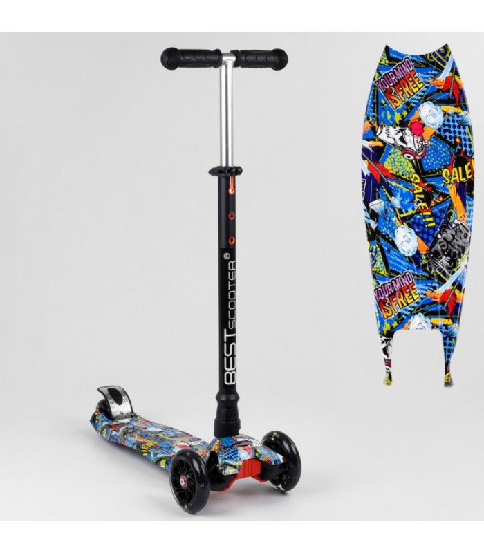 Самокат трехколесный детский со светящимися колесами Best Scooter, 779-1540 для детей от 3 лет, Стильный самокат, Подарок для мальчика